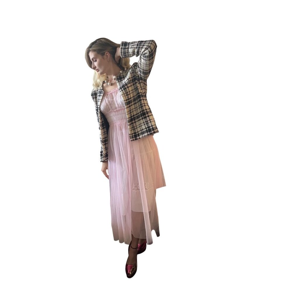 Vintage  Collection by Harvé Benard Authentic Blazer Plaid Pink White Black Jack - Picture 2 of 8